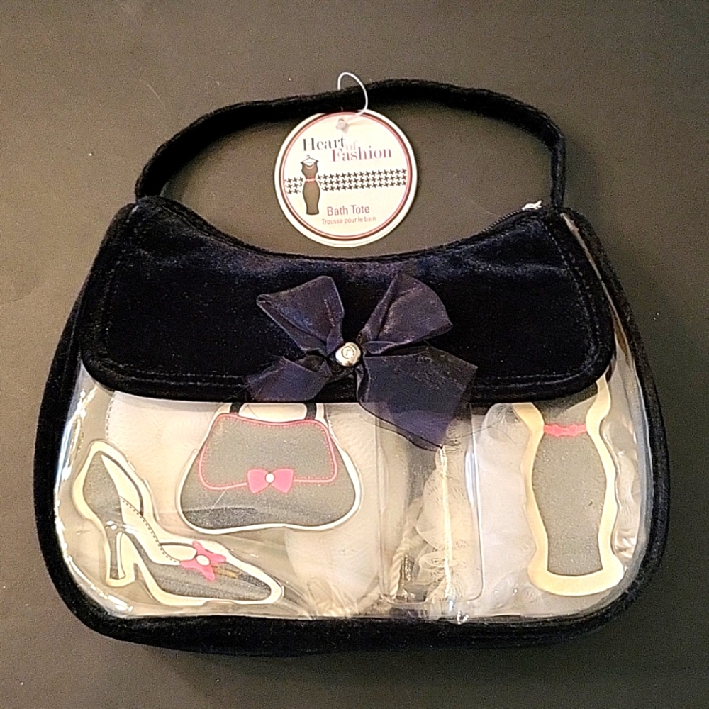 NEW Black Velvet Handbag, Grooming Accessories, 6 Pieces!